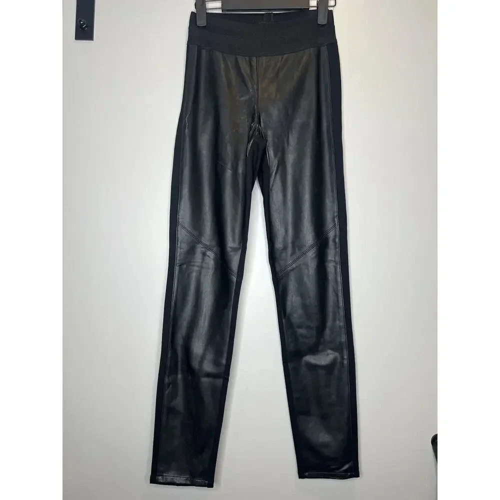 Paige Women Faux Leather Leggings Moto Pull Jeans Sz Medium Black Ponte Paloma
